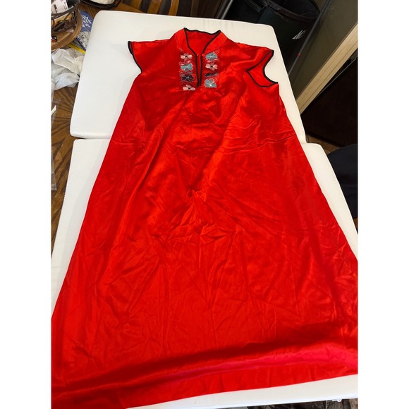 Other - Red Embroidered Oriental Style Nightgown Sleep Dress Kimono Collar